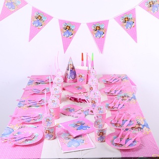 Disney Sofia princesa fiesta desechable vajilla placa bandera pastel Topper mantel niños bebé fiesta de cumpleaños necesita decoración (1)