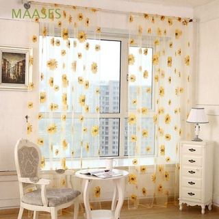 maases cortina de gasa balcón decoración del hogar tul cocina ventana persiana patrón de girasol floral