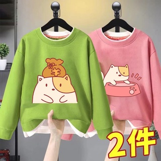 (nuevos Productos) budistas niñas suéteres flor y otoño nueva ropa Fesyen Kindergarten niñas falsos dos piezas ropa de otoño