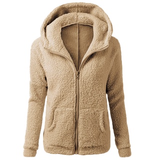 Beauty1 mujeres con capucha suéter abrigo invierno cálido lana cremallera abrigo algodón abrigo Outwear (5)