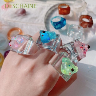 deschaine moda joyería oso anillo de dedo dulce transparente resina anillos mujeres moda color caramelo fresco retro niñas geométricas/multicolor