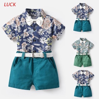 luck boys traje de dos piezas estampado floral manga corta tops camisas + pantalones cortos con cinturón