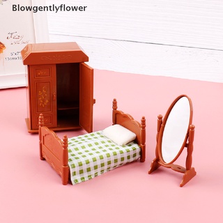 blowgentlyflower 1:12 casa de muñecas miniatura muebles dormitorio conjunto cama cómoda espejo gabinete modelo bgf