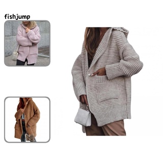 [fishjump] ropa de invierno casual cardigan señoras color sólido suelto casual cardigan todo partido para clima frío