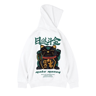 New spot Korean men's loose super Dalian hoodie sweater Chinese traditional lucky cat print hoodie Menswear hooded sweater men's and women's hoodie (4)