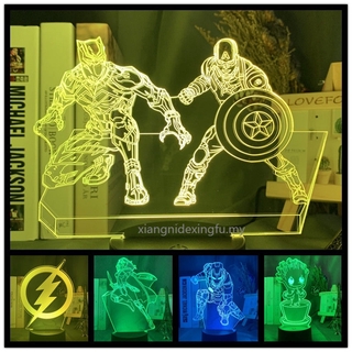 Marvel héroes figura 3D LED remoto luz de noche vengadores mesita de noche escritorio USB lámpara hogar decorativo niño juguete niños para niños
