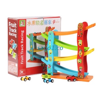 go1 rampa de madera racer carrera inercial deslizamiento racer con 4 mini coches conjunto de niños pequeños juguetes regalos