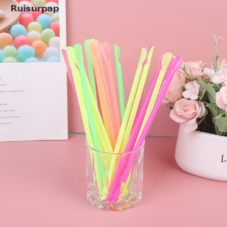 [Ruisurpap] 50Pcs/Set Plastic Drinking Straws Spoon Colorful Disposable Tea Tools Straw Hot Sale