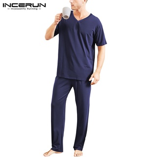 Hombre Casual manga corta camisetas y pantalones sueltos pijamas conjunto (1)
