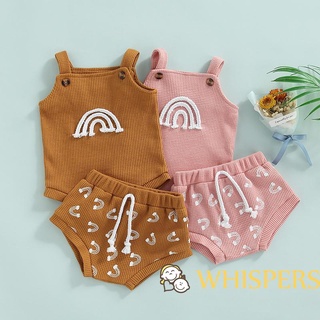 WHISPERS-Baby Girl's Mameluco Conjunto Arco Iris Impreso Pelele De Liguero + Pantalones Cortos Con Cordón