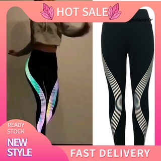 [inventario disponible]got--pantalones deportivos brillantes de yoga para mujeres arco iris rayas reflectantes a la moda/leggings de gimnasio
