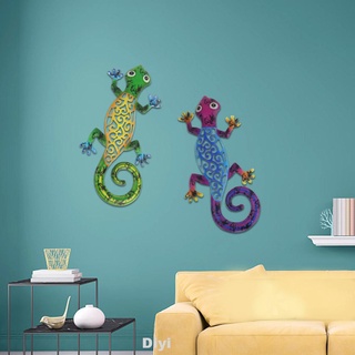2 piezas de decoración de pared para el hogar, sala de estar, Patio, jardín, jardín, valla, Metal, Gecko