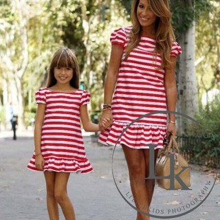 Idm-Madre & hija coincidencia vestido mujeres niñas rayas camiseta Tops