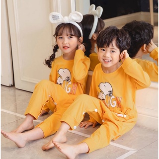Los niños Pijamas Baju Tidur Pijamas estilo coreano de manga larga Pijamas de dibujos animados impreso O-cuello Loungewear absorbe la humedad Unisex para niños y niñas de algodón ropa de sueño (2)