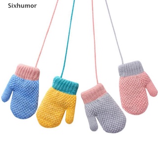 [sixhumor] guantes de cuerda de punto de invierno para niños guantes de dedo completo para colgar cuello guantes co