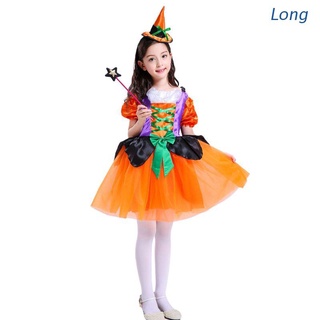 Disfraz De Halloween De Halloween largo Contraste De color disfraz De Halloween Vestido Bowknot Tutu Masquerade fiesta juego De roles ropa para niños