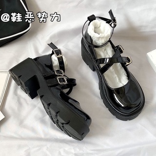 [Wedges Pequeños Zapatos De Cuero De Las Mujeres Tacón Grueso Suela Gruesa JK Uniforme Lolita Mary Jane Individuales (2)