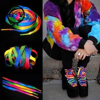 1 par de colores mezclados estudiantes cordones de fiesta zapatos accesorios mujeres hombres arco iris raya plana cordones cadena DFY