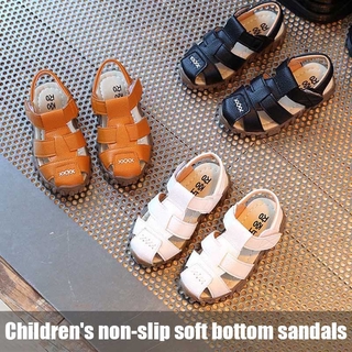 niños niño cerrado dedo del pie suave fondo antideslizante baotou sandalias de cuero playa verano moda sandalias (1)