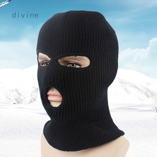 invierno de tres agujeros de lana de punto máscara facial a prueba de viento protección de la oreja esquí sombrero de punto