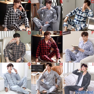 Moda para hombre de algodón pijamas conjunto Baju Tidur masculino ropa de dormir trajes de manga larga pijama ropa de dormir ropa de hogar traje (1)