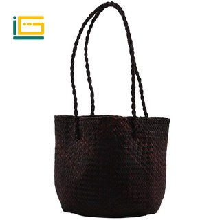 Fashion Straw Summer Women Beach Handbags Female Flap Handbags Designer Lady Retro Rattan Handmade Tote Bag(Yellow) (1)