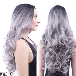 Pelucas largas rizadas negras grises Ombre color pelucas Para mujer De Alta Temperatura fiesta De cabello Sintético Cosplay