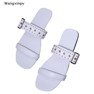 [wangxinpy] sandalias de mujer hebilla genuina exterior plana tacones playa zapatillas venta caliente (7)