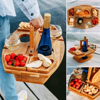 Mesa portátil de madera para picnic al aire libre para vino Mesa de playa plegable Bandeja de queso para snacks (5)