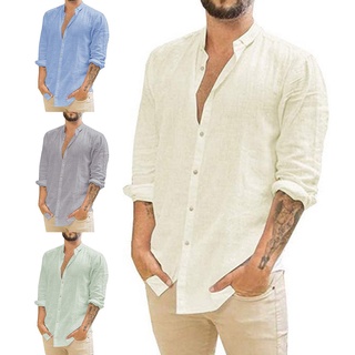 manga larga turn-down cuello botones color sólido hombres casual camisa outwear para vacaciones