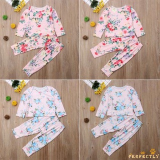 Pft7-Zz niño niñas conjunto de traje, Floral impreso manga larga camiseta + pantalones largos conjunto de ropa
