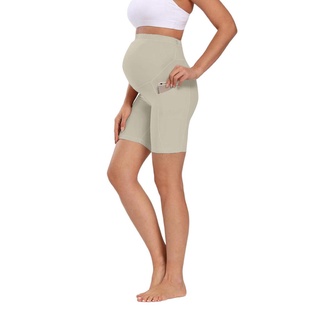 ✰Es♧Mujeres embarazadas Yoga quinto pantalones, verano transpirable Color sólido cintura alta Fitness pirata pantalones cortos de maternidad (9)