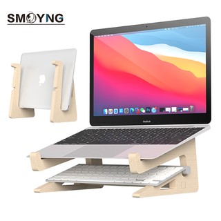 SMOYNG 2 in 1 Wood Laptop Stand Holder Increased Height Storage Notebook Vertical Base Cooling Stand Support For Macbook 13 15 Inch Mount