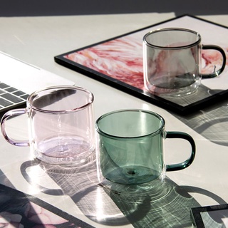 Color transparente vidrio taza de café alto borosilicato con mango doble vidrio avena desayuno taza taza de té casa
