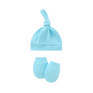 Haha* bebé Anti-arañazos guantes anudados sombrero conjunto de manoplas recién nacido gorro caliente Kit (5)