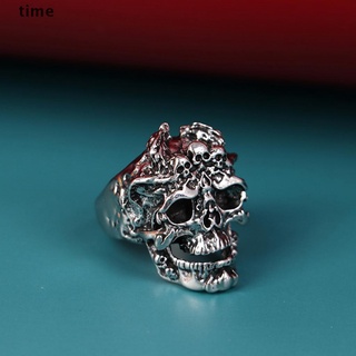 time - anillo punk gótico para hombre, diseño retro, esqueleto diablo, calavera, anillos de dedo.