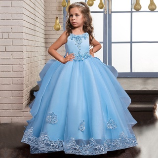 Vestido De Niñas De Princesa Pétalo Largo Formal De La Primera Comunión De Los Niños Fiesta Elegante Vestidos De Para Las Boda Cumpleaños