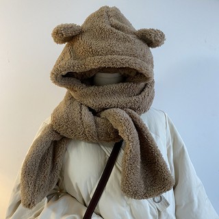 coreano estrella jennie el mismo oso oreja bufanda sombrero uno de doble uso de felpa babero estudiante ins mujer (1)