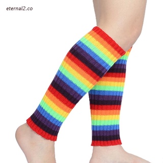 ete2 mujeres longitud de becerro calentadores de piernas arco iris colorido rayas acanalado punto calcetines largos