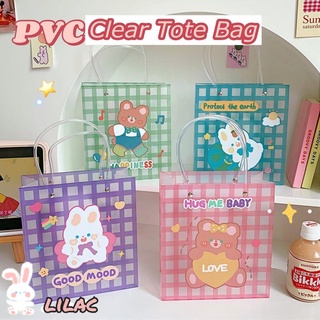Lilac Ins bolsa linda transparente PVC bolsa portátil de almacenamiento de maquillaje pequeño oso de dibujos animados envoltura/Multicolor