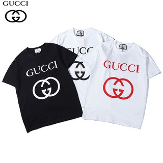 gucc nuevo suelto impreso algodón manga corta cuello redondo camiseta pareja modelos