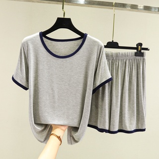 Conjunto de dos piezas 2021 verano Modal conjunto de las mujeres suelta manga corta cuello redondo camiseta +Top de fondo corto