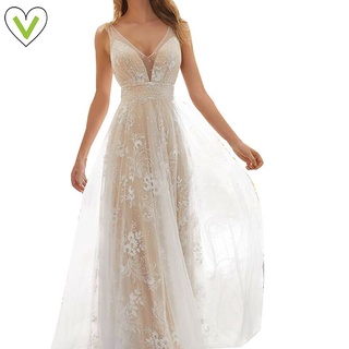 vestido de novia de mujer vestidos de boda con aplicaciones de encaje de cuello v vestido de novia elegante para mujer