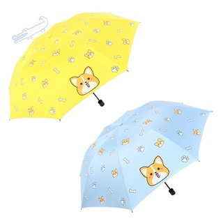 2pcs moda de dibujos animados encantador perro Corgi paraguas para las mujeres UV a prueba de lluvia paraguas Parasol paraguas de lluvia, amarillo y azul