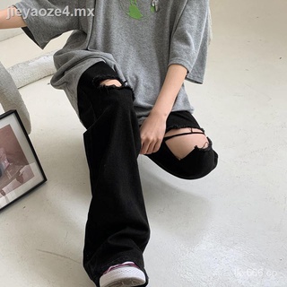 YL🔥 Spot 🔥Primavera 2021 nuevo estilo Harajuku jeans rasgados de cintura alta pantalones rectos sueltos de pierna ancha para mujer tendencia