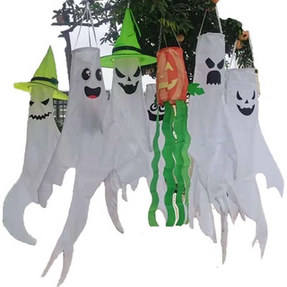 halloween ghost windsocks bandera con luz led, calcetines de viento de halloween bandera fantasma al aire libre decoraciones colgantes para patio, patio, césped, jardín, vacaciones, decoración interior de fiesta suministros