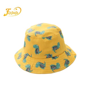 Dinosaurio impresión sombrero bebé sombrero de dibujos animados sombrero de algodón cubo sombrero de los niños de verano gorra de sol niño niños niñas sombrero amarillo