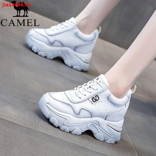 ▼■✥Camel leather old shoes female 2021 new autumn and winter leather breathable leisure all-match thick-soled inner heightening small white shoes