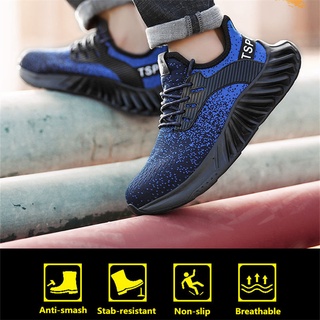 2021New style Ready Stock botas de seguridad Kasut zapatos de seguridad trabajo hombres y mujeres anti-rotura anti-pinchazos malla voladora transpirable calzado deportivo cómodo