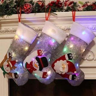 Medias De Navidad Calcetines Led Light Up Muñeco De Nieve Santa Alce Oso Impresión Caramelo Bolsa De Regalo Chimenea Árbol Decoración